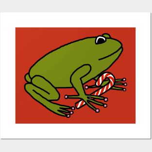 Christmas Frog with Candy Cane Posters and Art